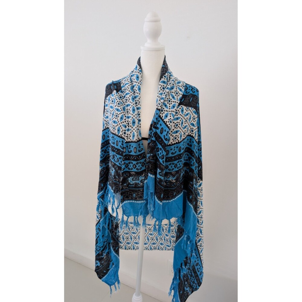 Boho Shawl Blue Elephant Textile Mandala Sarong Beach Wrap Oversize  56”L x 43”W